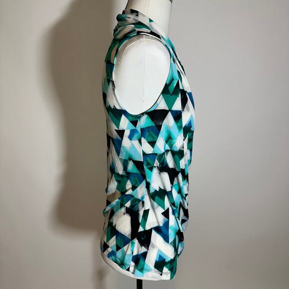 Worthington Blue/Green Geometric Sleeveless Career Blouse Womens Size Small S - Picture 3 of 9